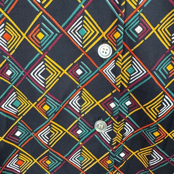 Vintage 70's Disco Shirt Top Womens Size M/L Black Print Button Up Mod Dagger - Picture 4 of 7